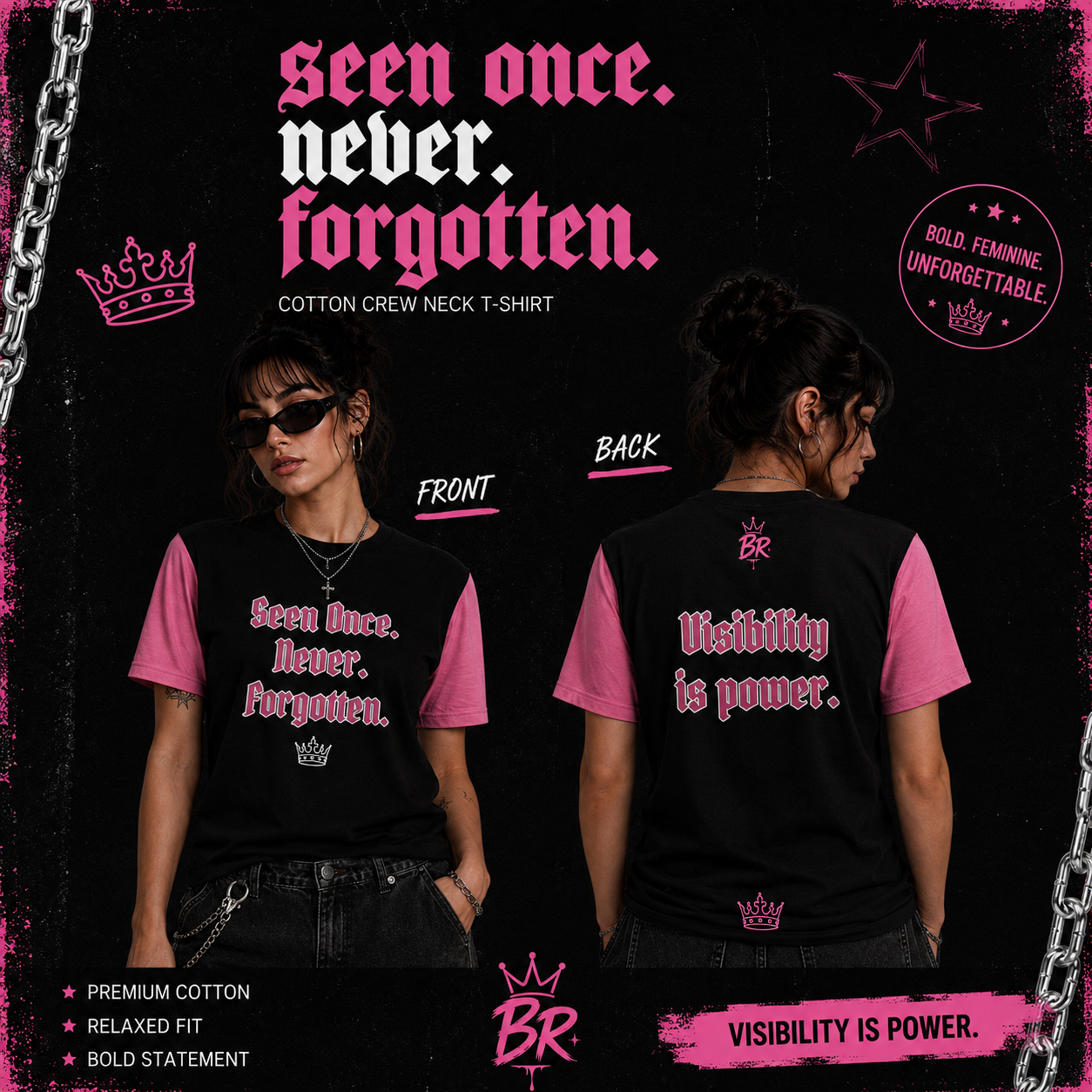 SEEN ONCE. NEVER FORGOTTEN. Women’s cotton crew neck